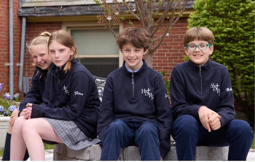 Students at Holy Name Parish School outside