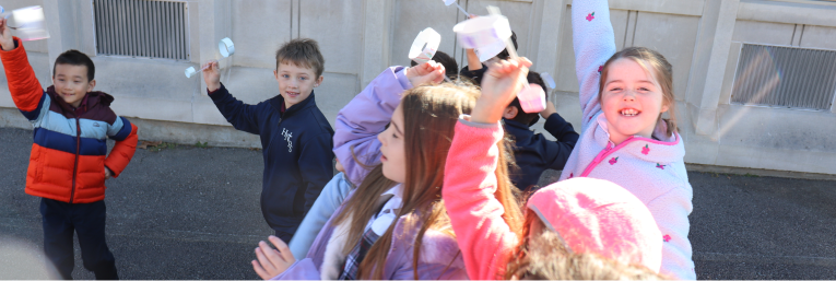 Students at Holy Name Parish School outside